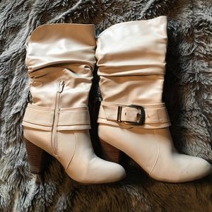 Cream Buckle Boots